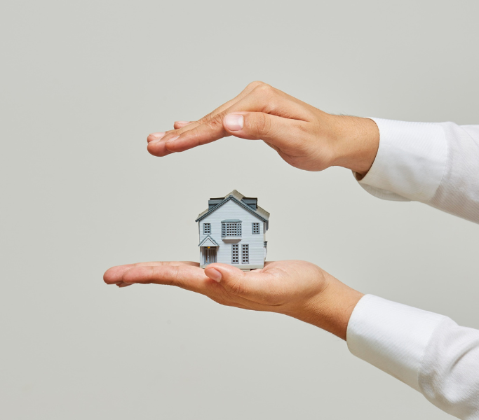 Hands holding small toy house